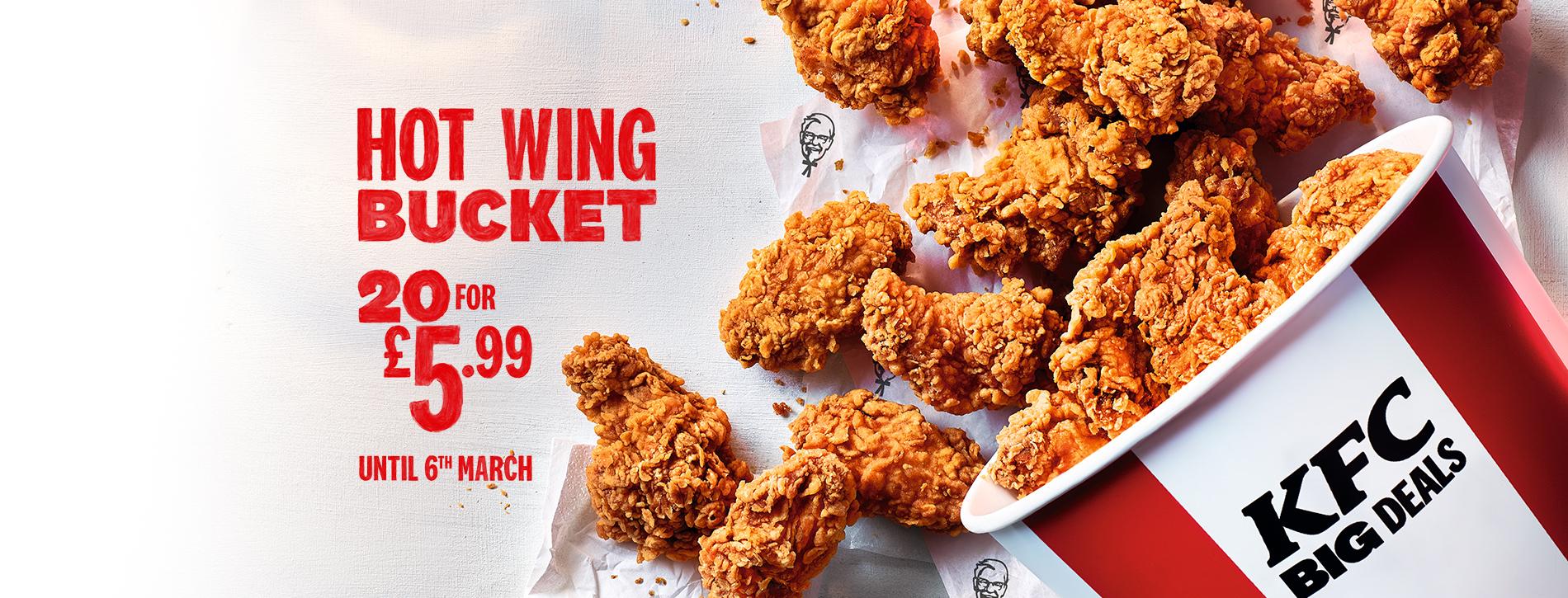 The Mighty Hot Wings Bucket 20 for £5.99 Available at KFC